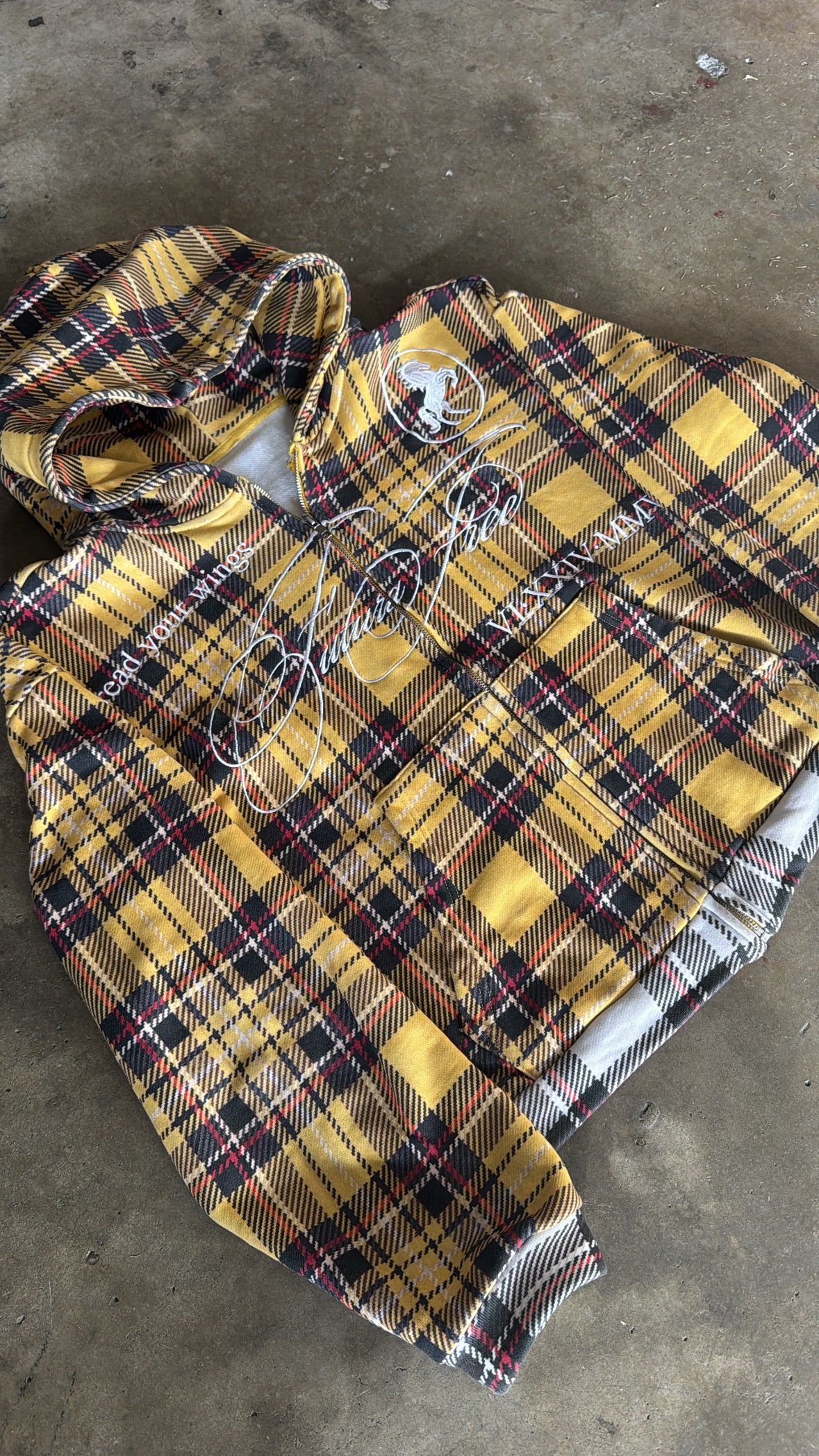 Golden Embroidered Plaid Zip Up