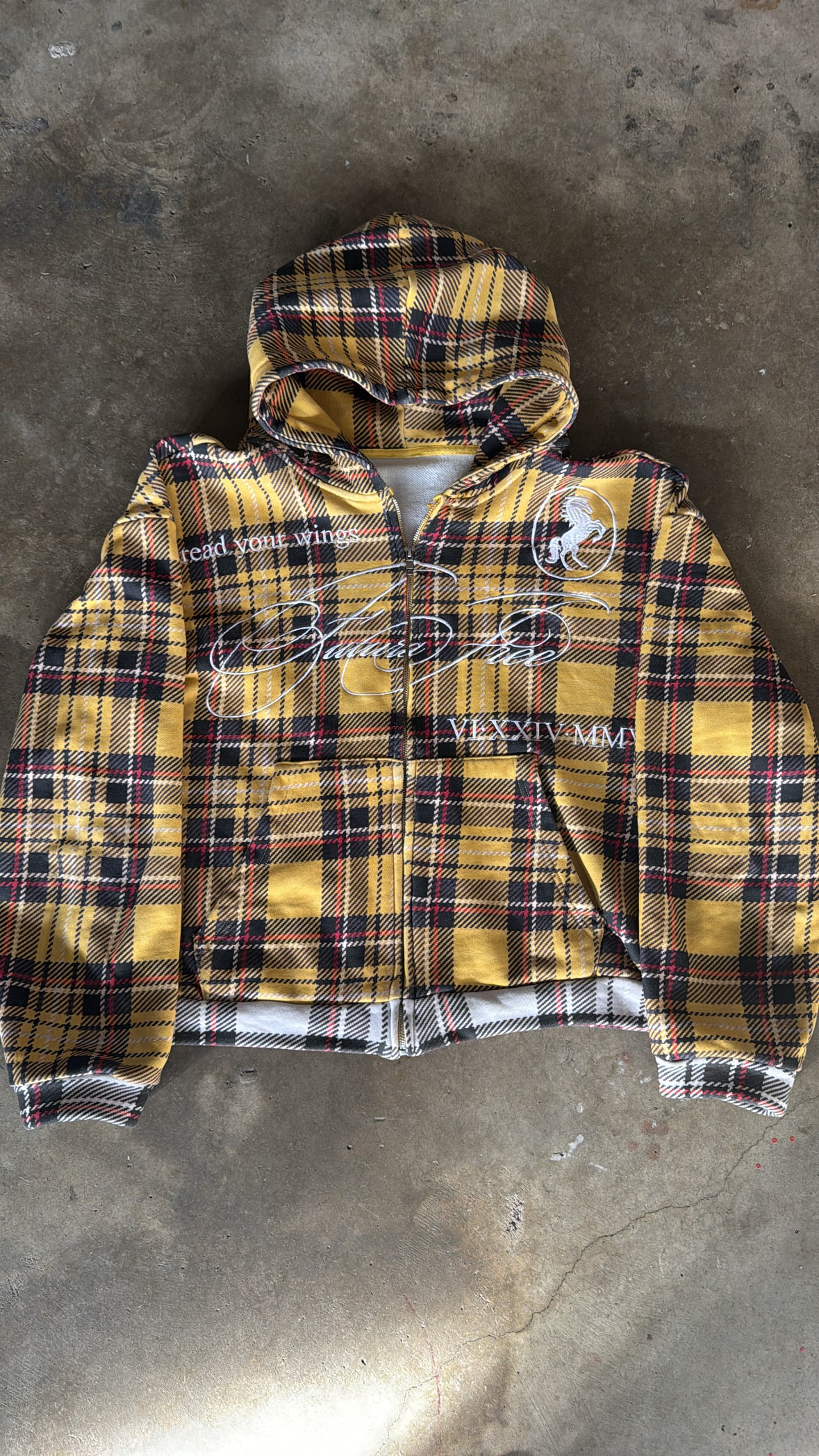 Golden Embroidered Plaid Zip Up
