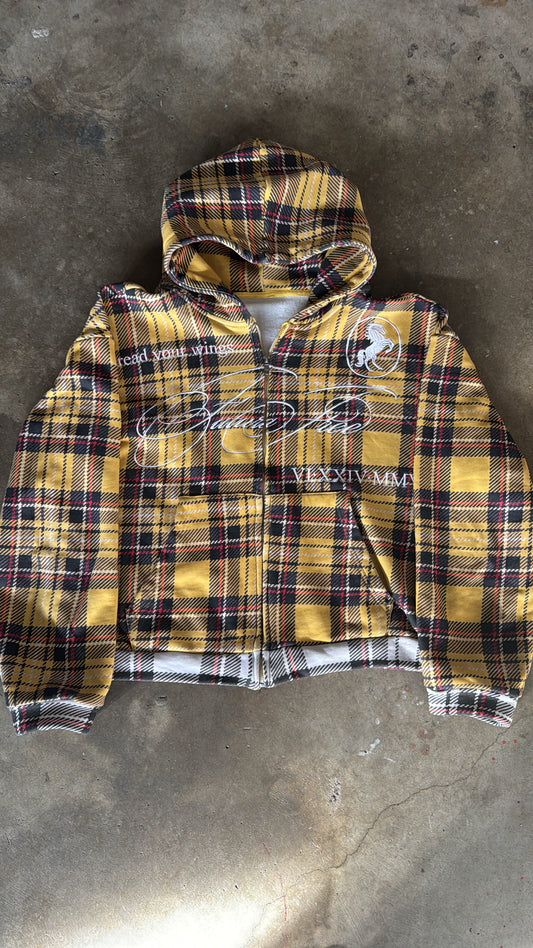 Golden Embroidered Plaid Zip Up