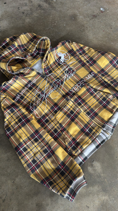 Golden Embroidered Plaid Zip Up