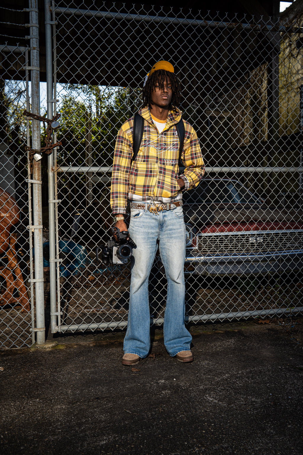 Golden Embroidered Plaid Zip Up