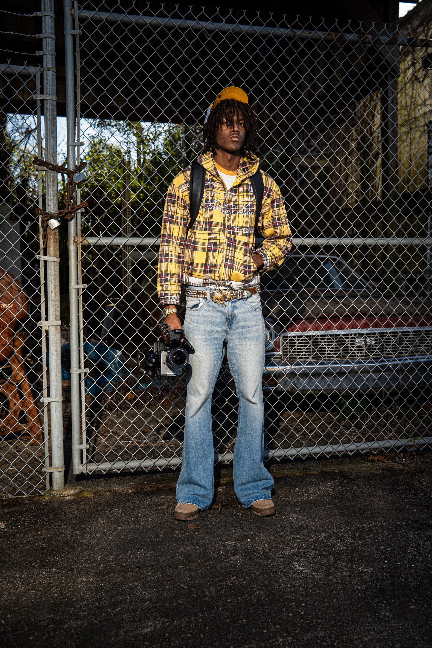 Golden Embroidered Plaid Zip Up