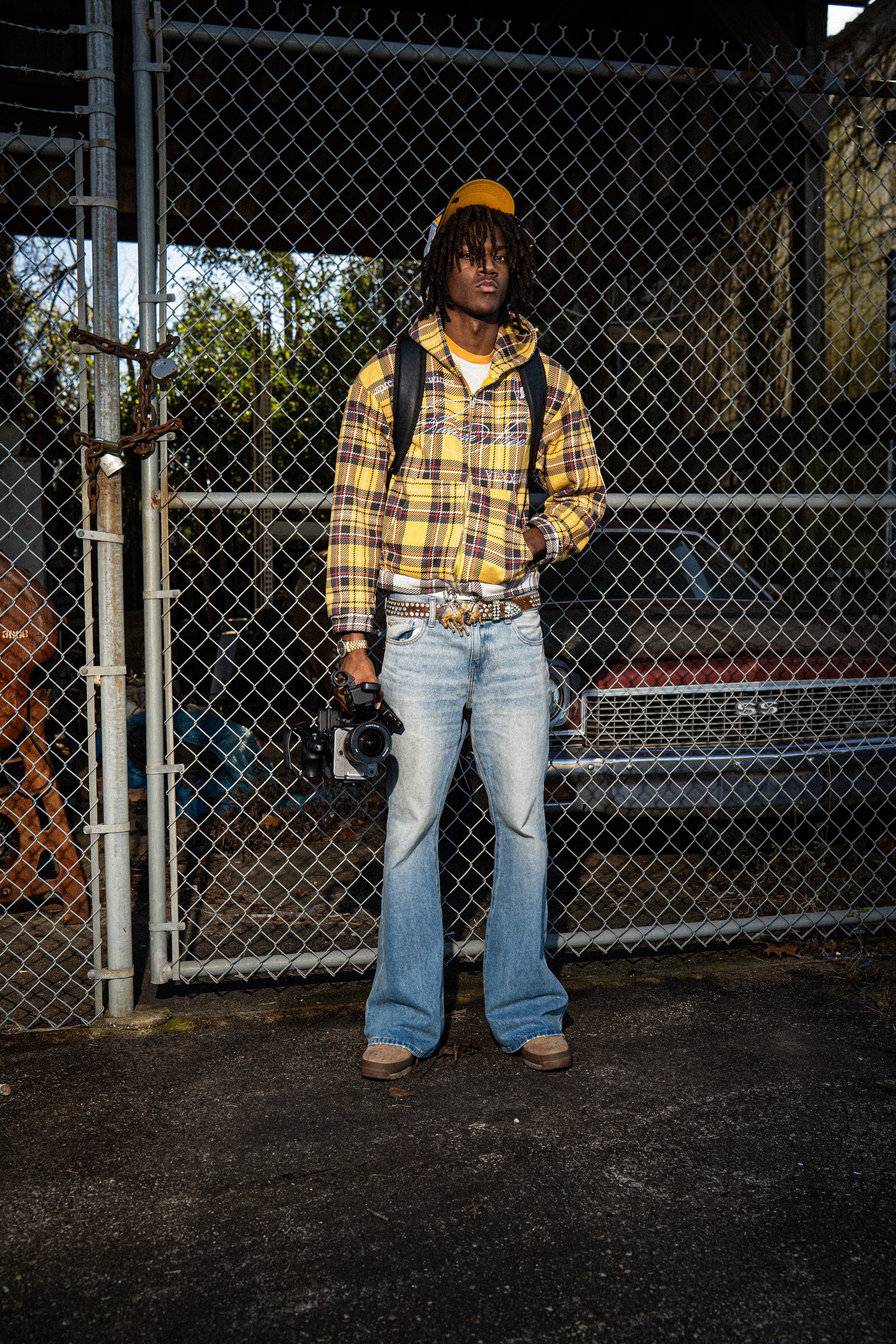 Golden Embroidered Plaid Zip Up