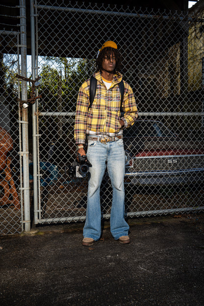 Golden Embroidered Plaid Zip Up